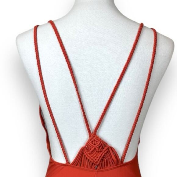Cupshe New Swimsuit Plunge Neckline Boho Strappy Orange Women’s Size Medium - Picture 8 of 13